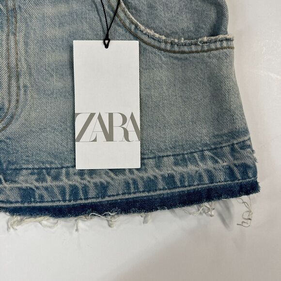 Zara Women's Cropped Denim Tank Top Blue Frayed Hem Size XS NWT Light Wash - Picture 11 of 14